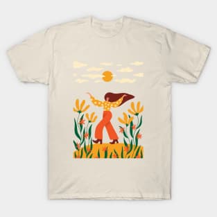 Sunshine Hippie Girl with flowers illustration T-Shirt